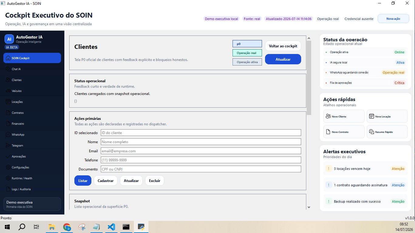 Interface operacional do módulo de clientes do SOIN.